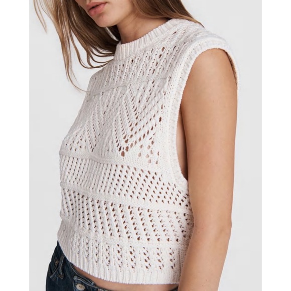 Rag & Bone Cotton Sleeveless Crew Relaxed Fit Open Knit Sweater Vest NWT Ivory - Picture 6 of 6